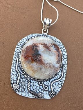 Crazy Lace Agate Gemstone Pendant in 925 Sterling Silver Setting (3")